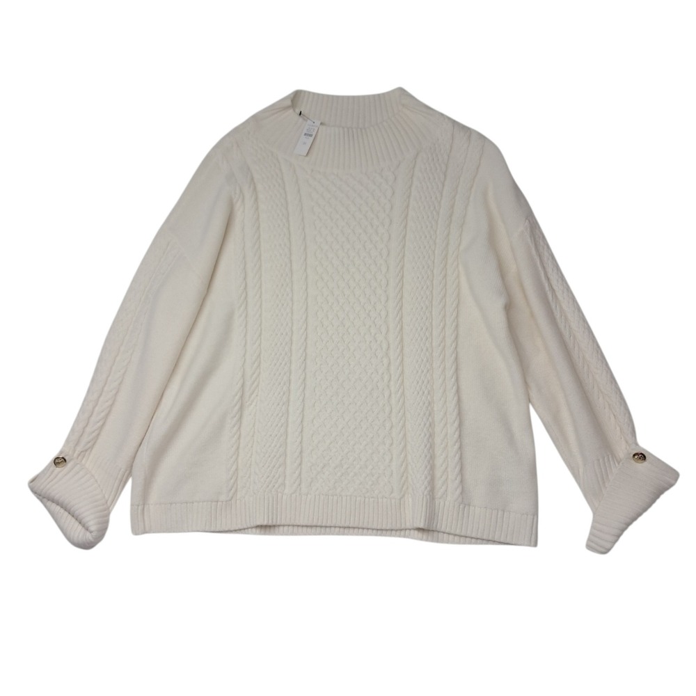 NWT Talbots Sweater Women 2X Ivory‎ Cable Knit Button Cuff Old Money Fisherman